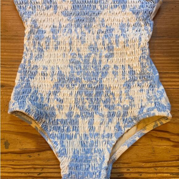 Shade Critters white blue toile daisy strap one piece swimsuit SIZE 2T - Picture 2 of 5